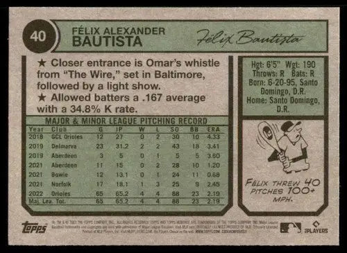 2023 Topps Heritage #40 Felix Bautista NM-MT RC Rookie Orioles ID:73362 - Trading Cards