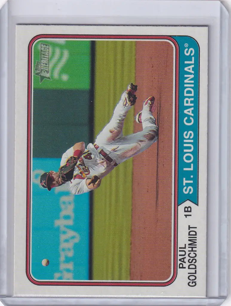 Baseball card of Paul Goldschmidt diving for a catch, Topps Heritage, St. Louis Cardinals