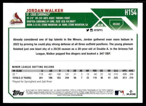 2023 Topps Holiday Jordan Walker baseball card back with original gloss NM Near Mint RC