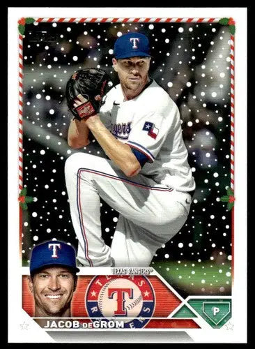 2023 Topps Holiday H197 Jacob deGrom baseball card with original gloss NFT ID 66612