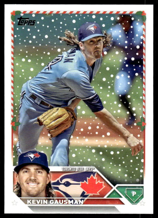 Kevin Gausman mid-throw on 2023 Topps Holiday Toronto Blue Jays Baseball Card