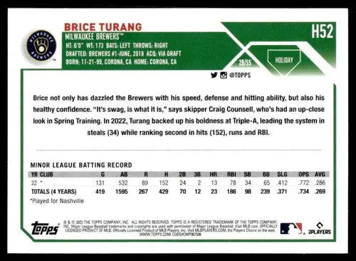 2023 Topps Holiday Brice Turang original gloss mint RC rookie baseball card