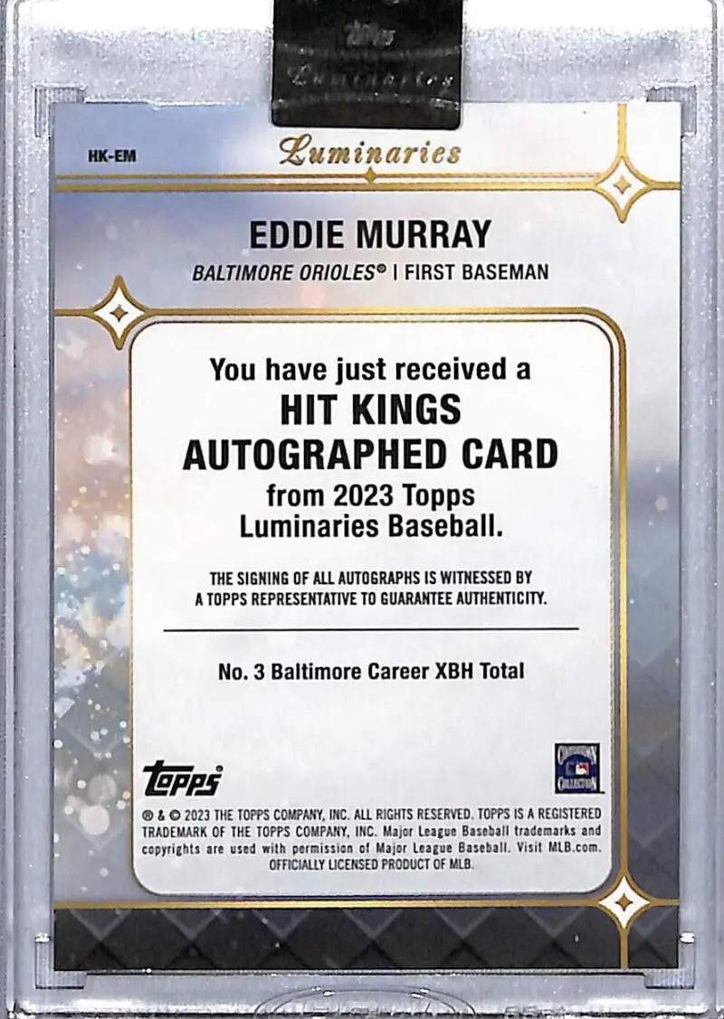Eddie Murray autographed baseball card from 2023 Topps Luminaries for Baltimore Orioles