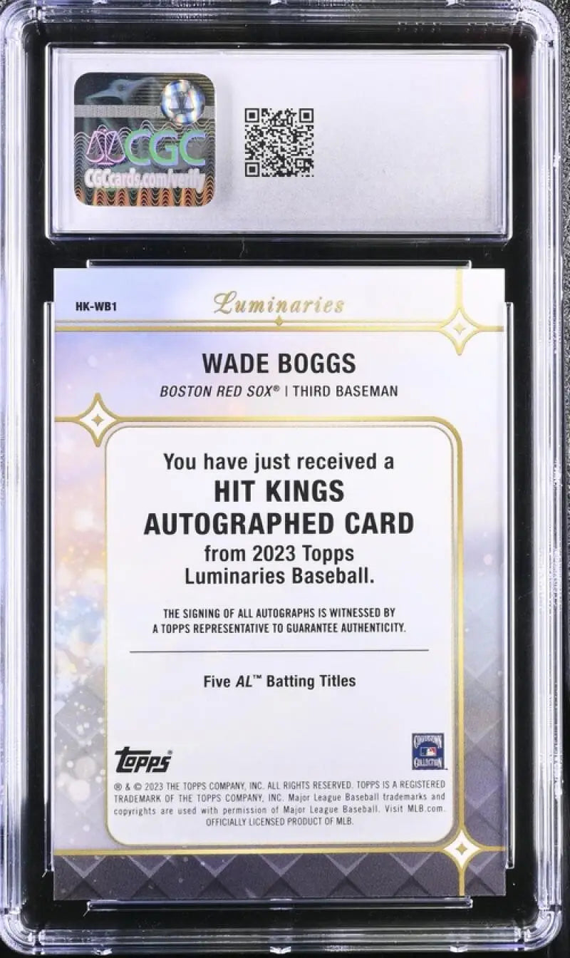 Baseball trading card in protective case featuring QR code for Boston Red Sox fan