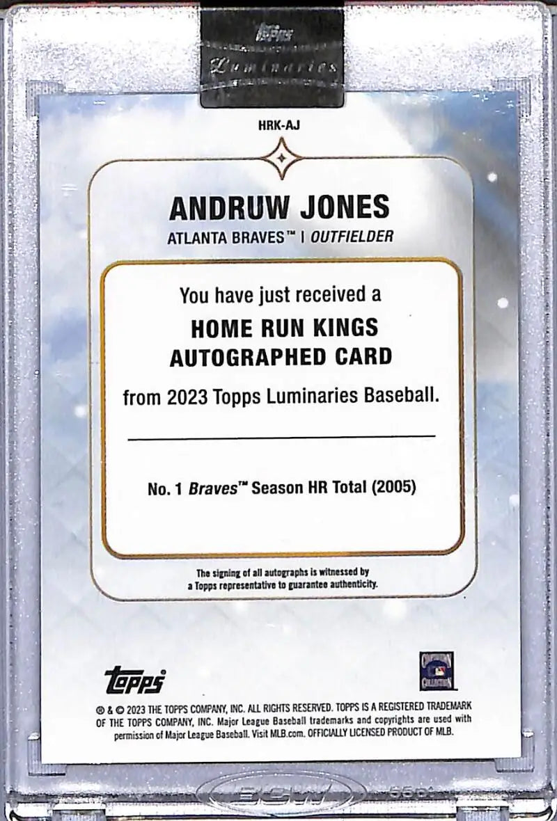 Autographed Andruw Jones baseball card from 2023 Topps Luminaries Home Run Kings