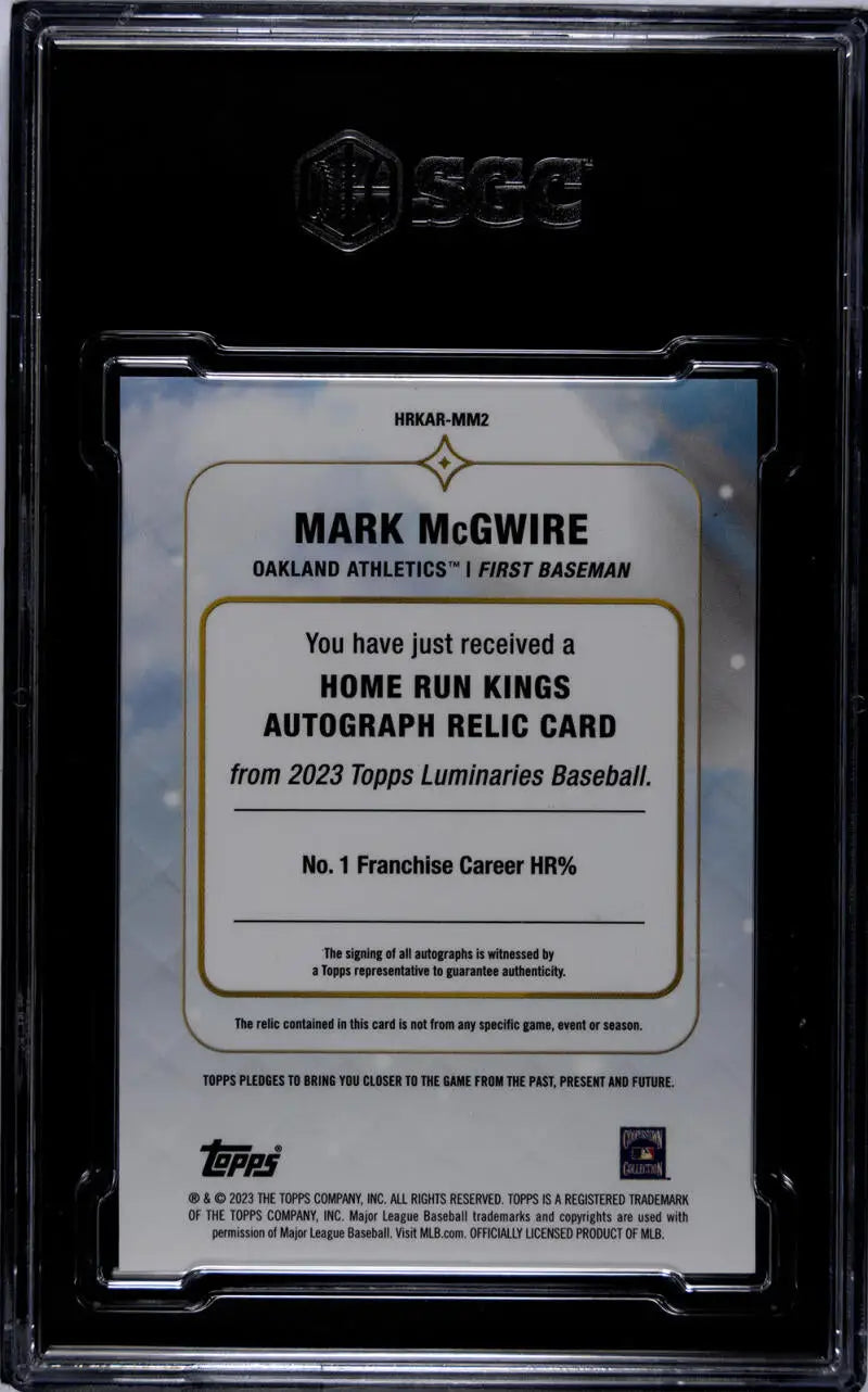 Black-bordered protective case with Mark McGwire Oakland Athletics baseball card 12/15