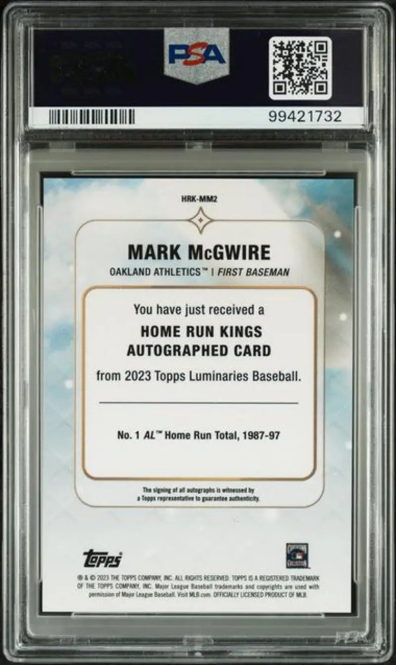 PSA-graded 2023 Topps Luminaries Mark McGwire Home Run Kings card for Oakland Athletics