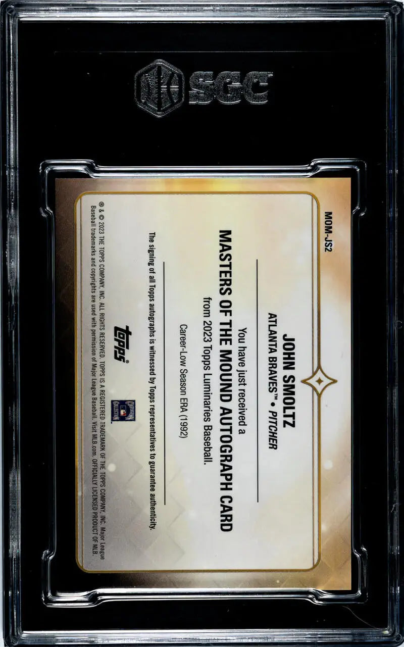 John Smoltz SGC 9.5 Mint+ in protective case from 2023 Topps Luminaries collection