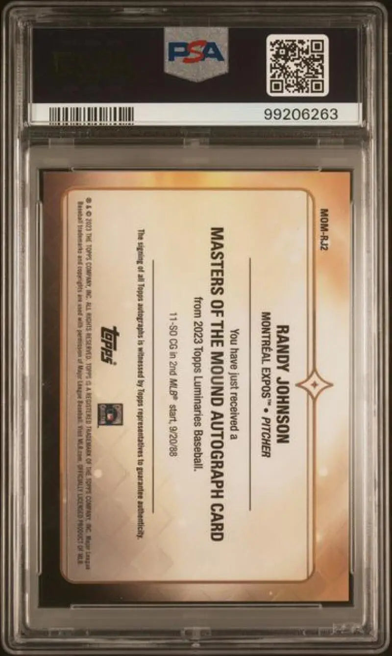 Randy Johnson Montreal Expos Baseball Card in PSA case with visible QR code