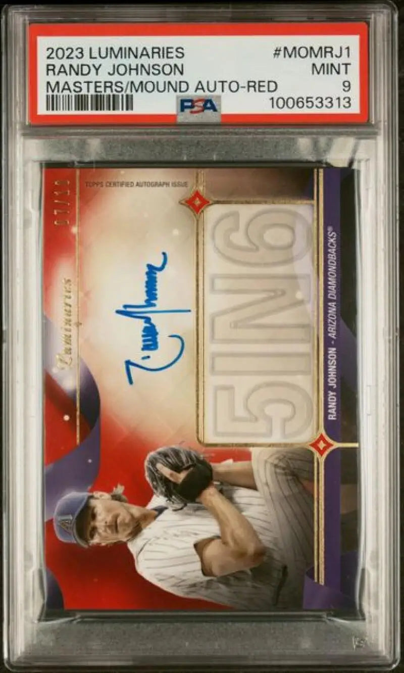 PSA-graded 2023 Topps Luminaries Randy Johnson Auto Jersey Patch Baseball Card