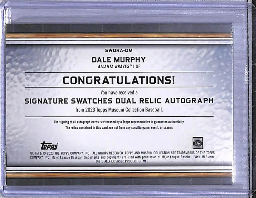 Dale Murphy 2023 Topps Museum Collection Signature Swatches baseball card with memorabilia