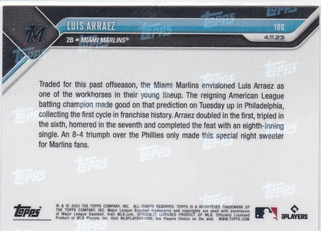2023 TOPPS NOW #100 LUIS ARRAEZ- MIAMI MARLINS