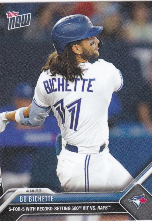 Baseball trading card featuring Bo Bichette in Toronto Blue Jays uniform for 2023 TOPPS NOW