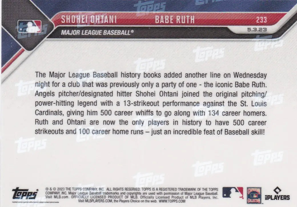 2023 TOPPS NOW #233 SHOHEI OHTANI & BABE RUTH