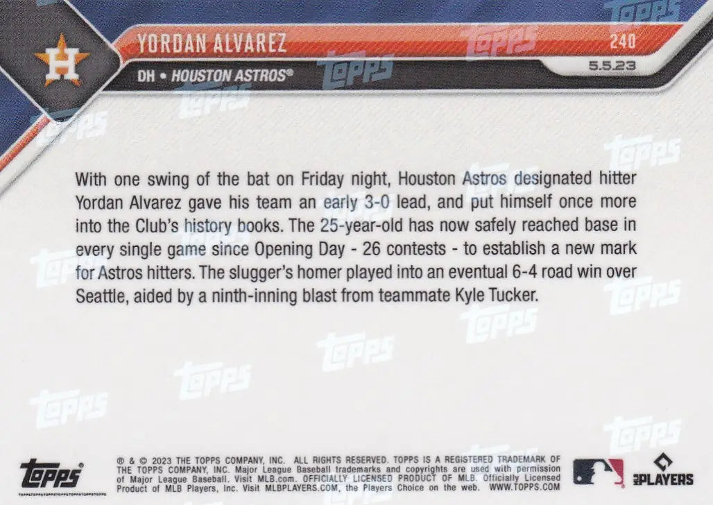 2023 TOPPS NOW #240 YORDAN ALVAREZ- HOUSTON ASTROS