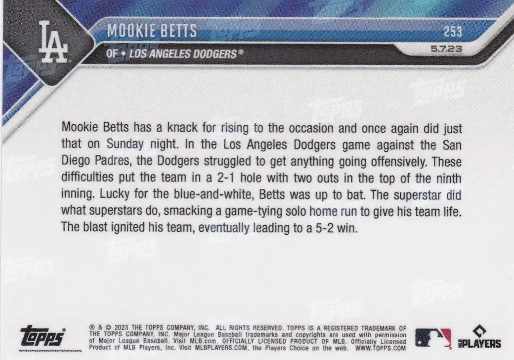 2023 TOPPS NOW #253 MOOKIE BETTS- LOS ANGELES DODGERS