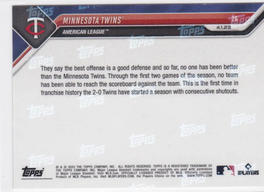 2023 TOPPS NOW #26 MINNESOTA TWINS