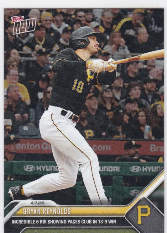 Baseball trading card of Bryan Reynolds Pittsburgh Pirates in batting stance 2023 TOPPS NOW
