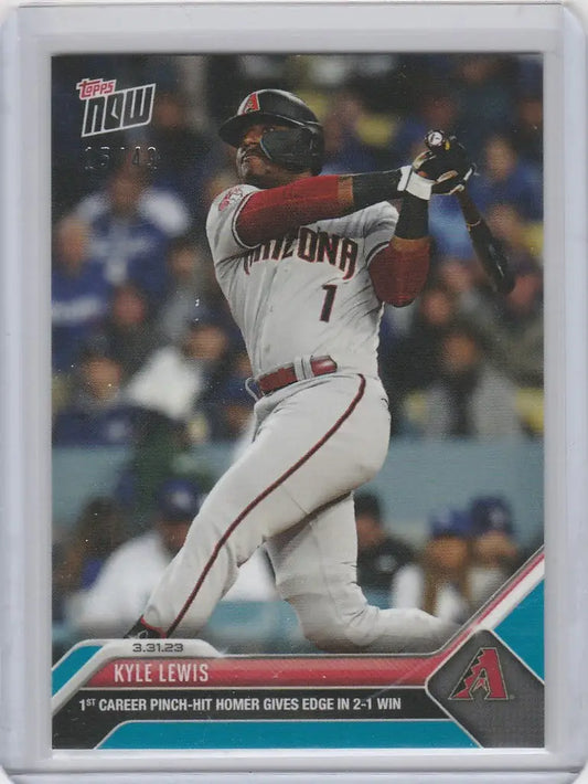 Baseball card of Kyle Lewis mid-swing for Arizona Diamondbacks 2023 Topps Now Parallel