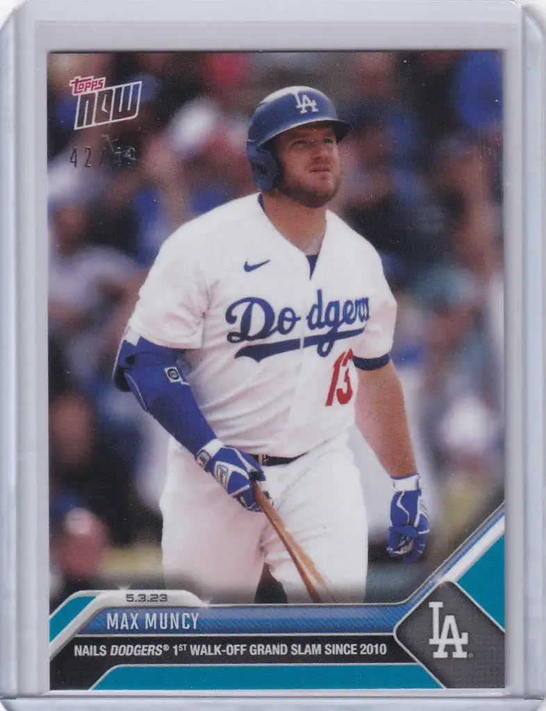 Baseball card of Max Muncy Los Angeles Dodgers player in white uniform with bat