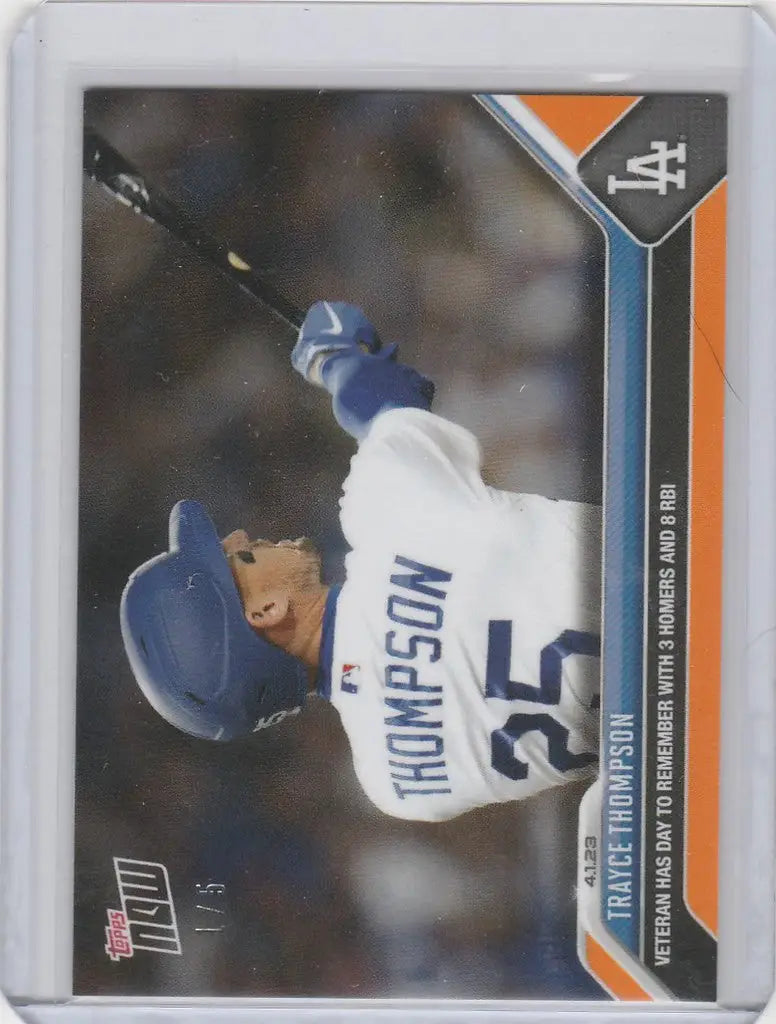 Baseball trading card of Trayce Thompson in white uniform for Los Angeles Dodgers