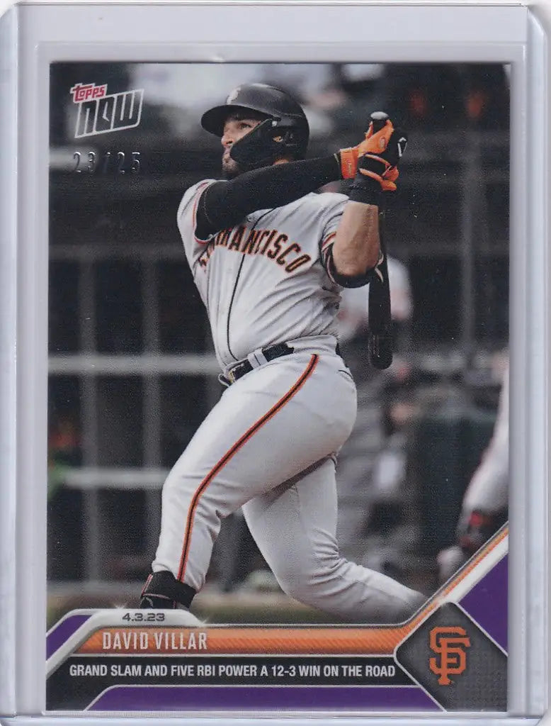 Baseball card of David Villar San Francisco Giants mid-swing 2023 TOPPS NOW #39