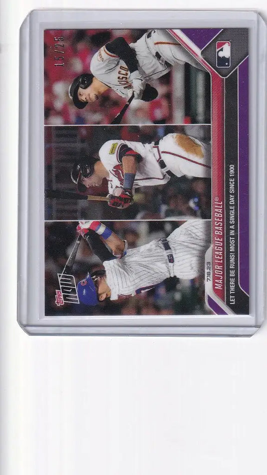 Baseball trading card with action shots of players in white uniforms, Major League Baseball