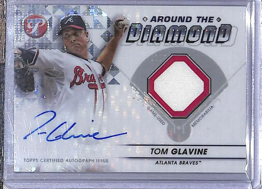 Tom Glavine baseball card with jersey patch and autograph, 2023 Pristine Refractor #/99