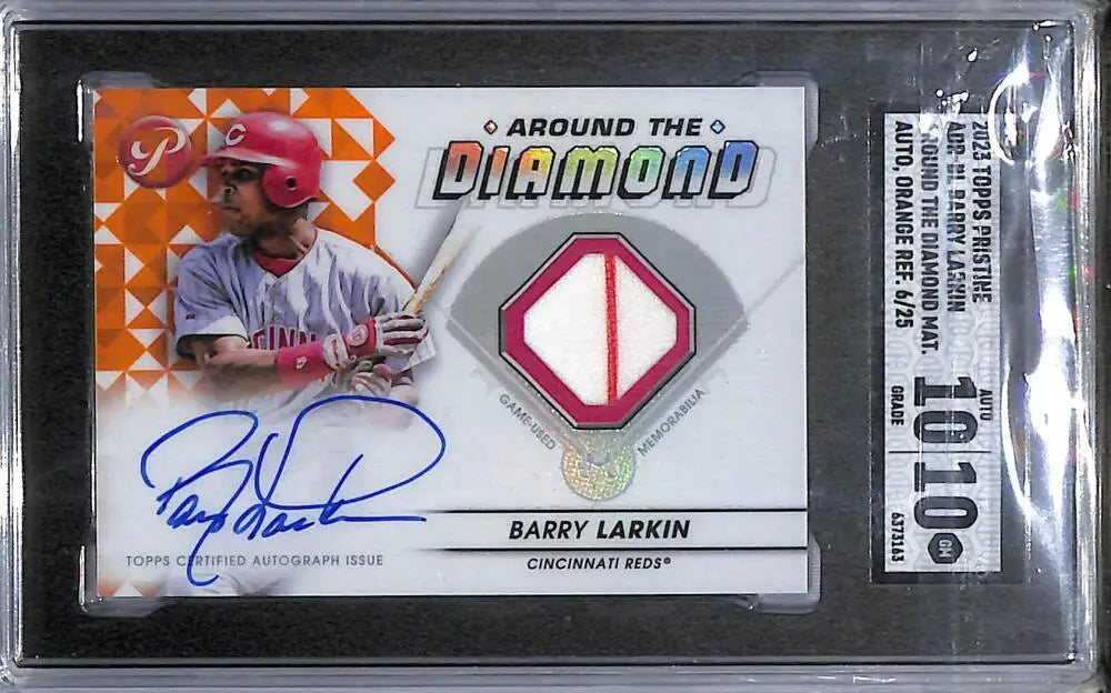Autographed Barry Larkin baseball card from Topps Pristine Around The Diamond Orange series