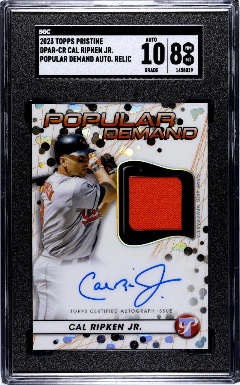 Graded Cal Ripken Jr. Relic Refractor card from 2023 Topps Pristine Popular Demand