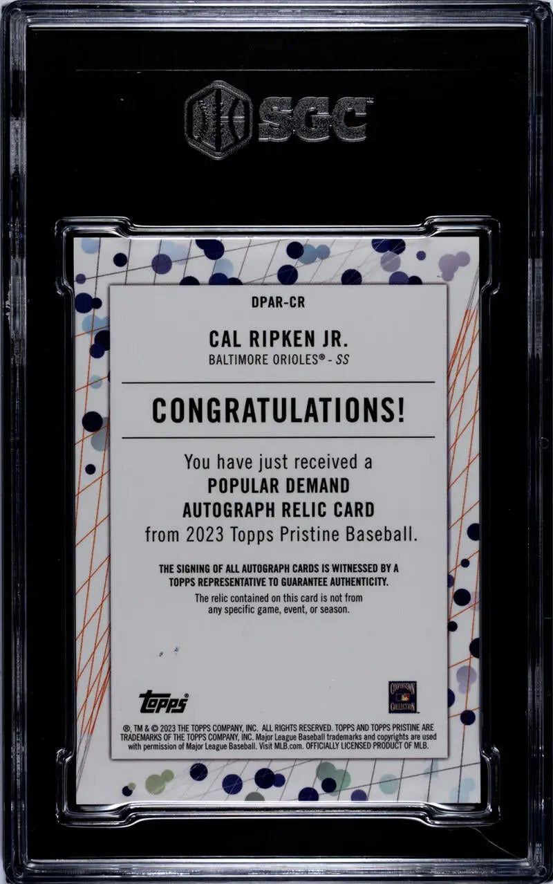 BGC-graded Cal Ripken Jr. Autograph Relic Refractor from Topps Pristine Popular Demand