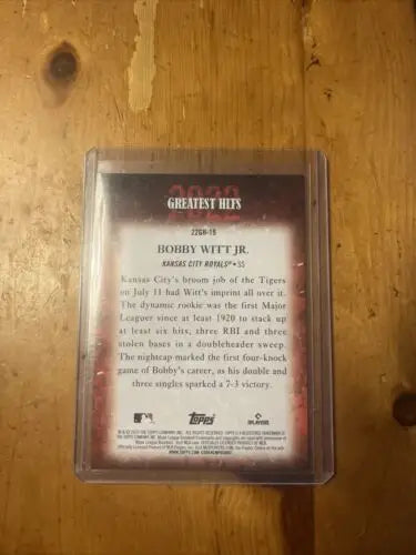 Bobby Witt Jr. baseball card from 2023 Topps Series 1 Greatest Hits collection