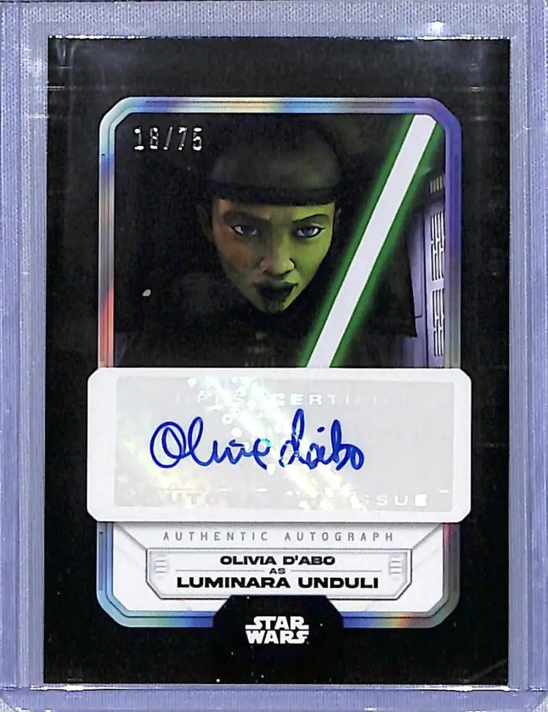 Olivia D’Abo autographed Luminara Unduli Star Wars trading card from 2023 Topps Star Wars series