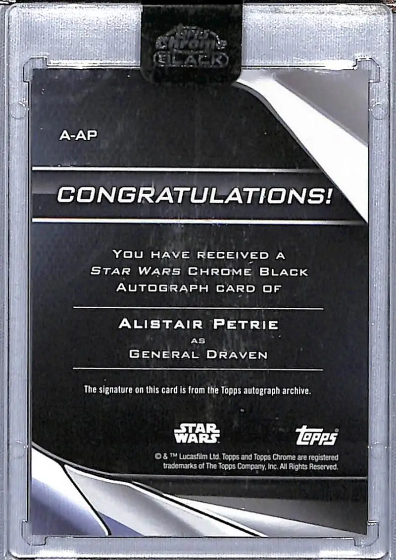 Star Wars Chrome Black Refractor card featuring Alistair Petrie’s autograph as General Draven
