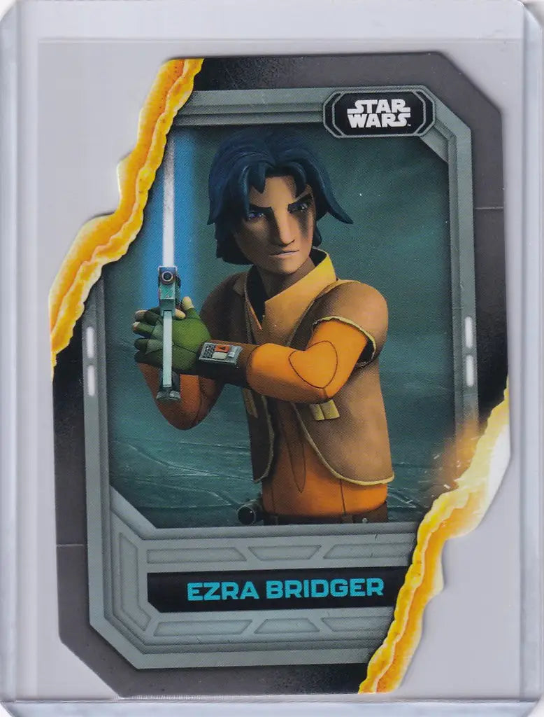 Topps Star Wars trading card featuring Ezra Bridger with a lightsaber from Wars Flagship