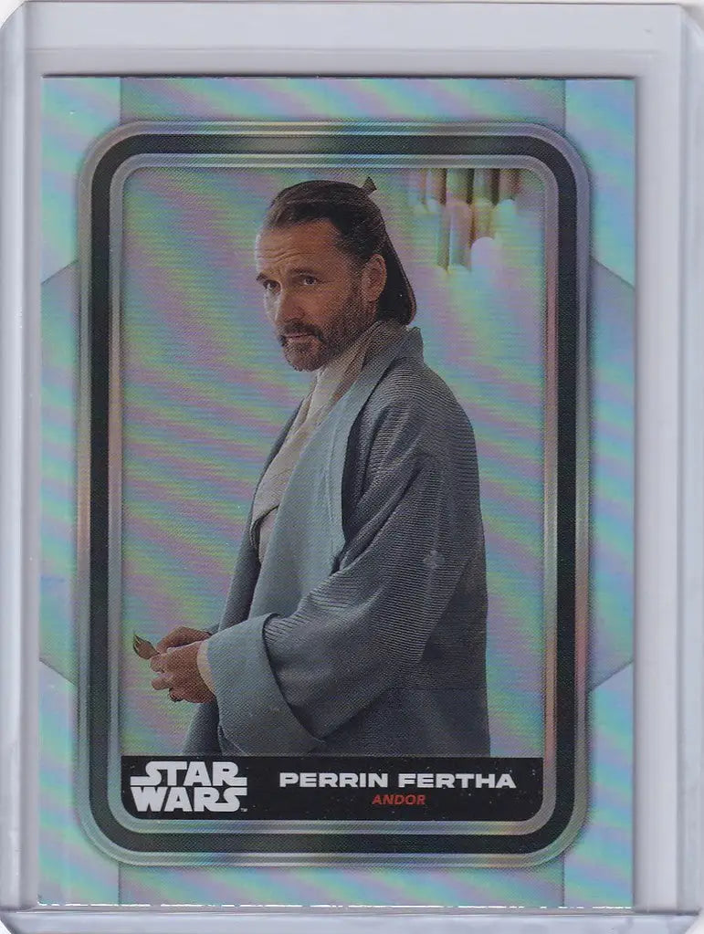 Trading card of Perrin Fertha in gray from Topps Star Wars Flagship Rainbow Foil set