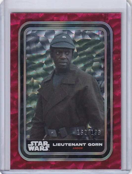 Star Wars trading card of Lieutenant Gorn in military uniform from Topps Star Wars flagship