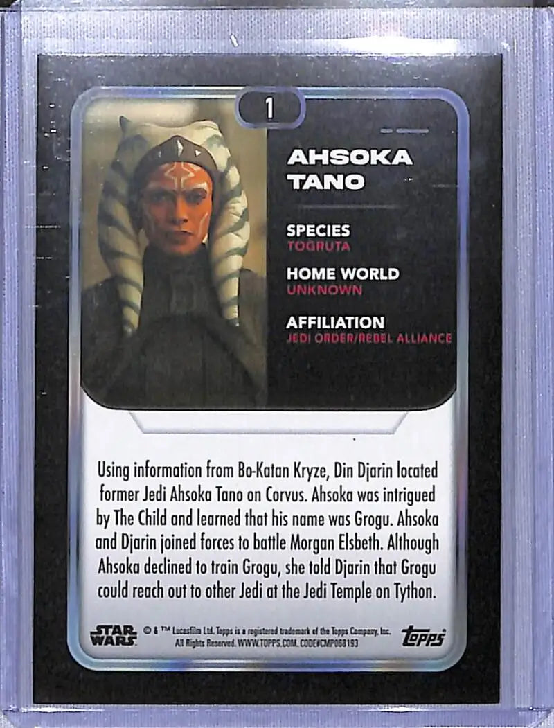 Ahsoka Tano trading card from 2023 Topps Star Wars Green series featuring Emperor Palpatine