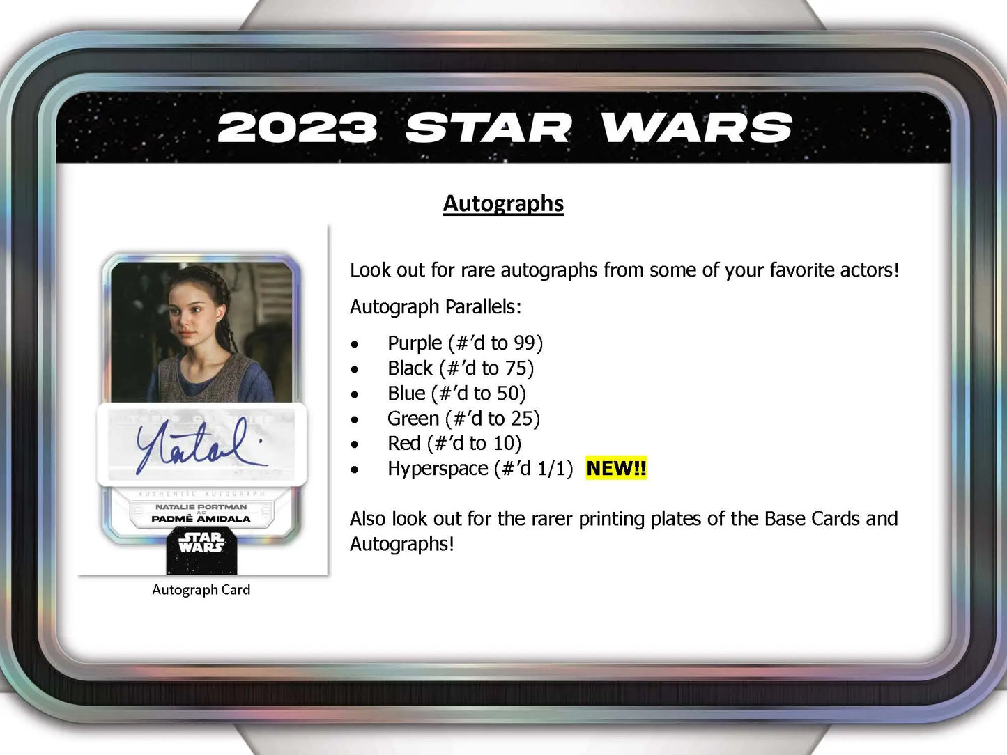 2023 Topps Star Wars autograph card from a Star Wars Hobby Super Box featuring rare short prints