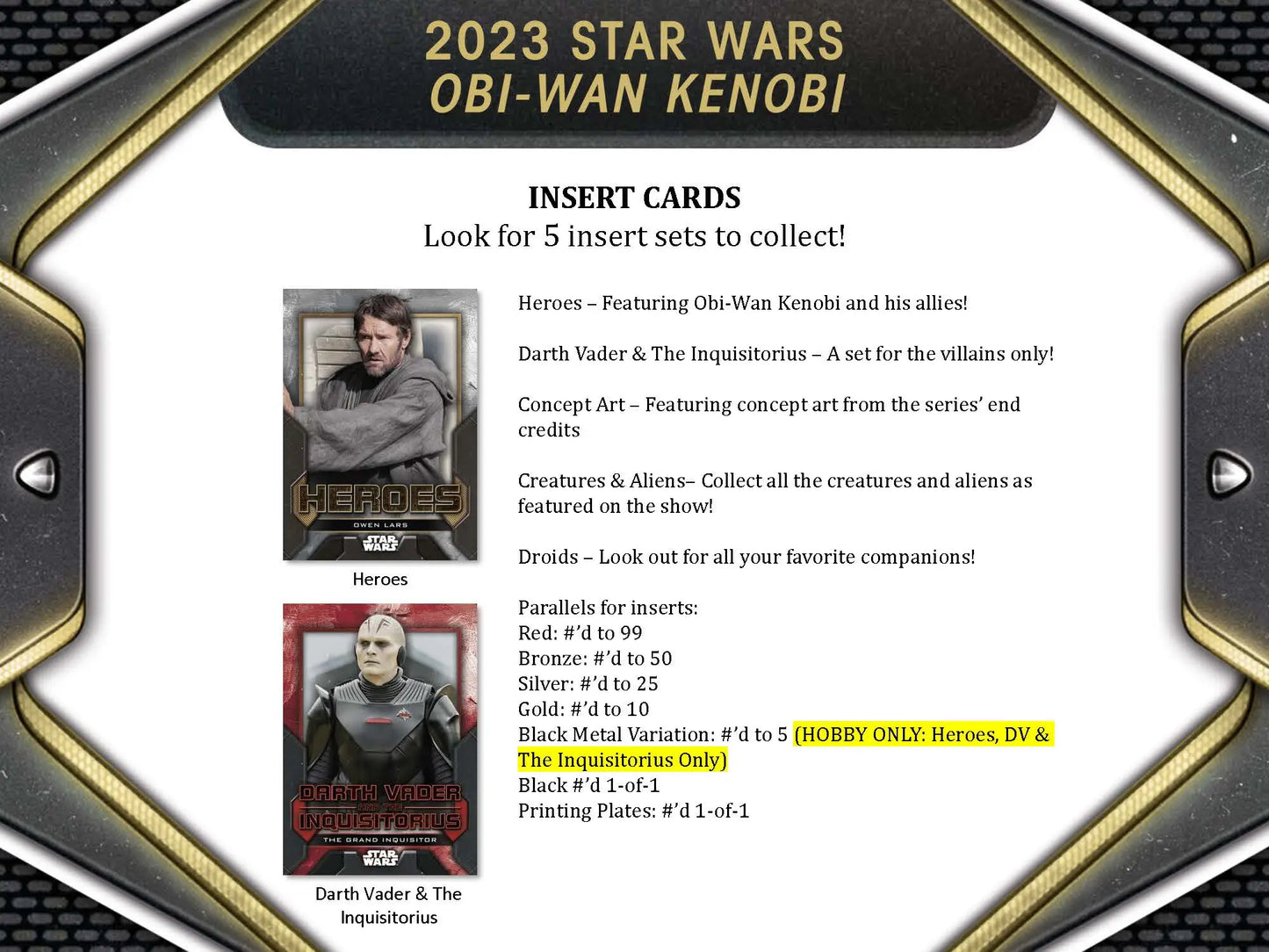 Star Wars trading card insert details from 2023 Topps Star Wars Obi-Wan Kenobi Hobby Box