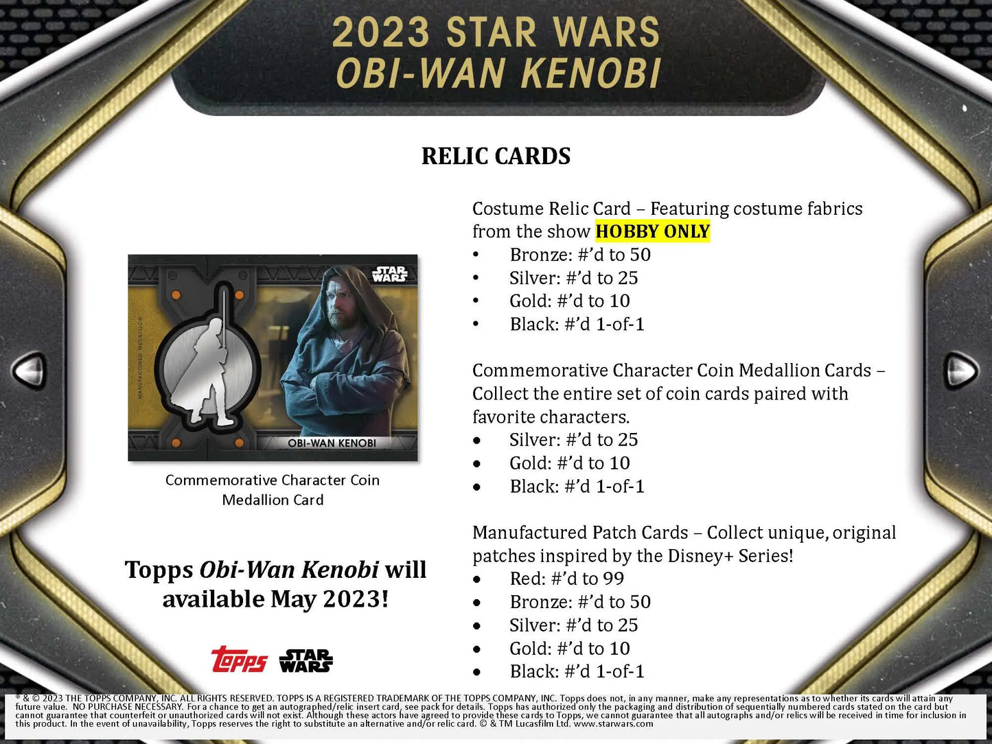 Star Wars trading card advertisement for 2023 Topps Star Wars Obi-Wan Kenobi Collectors Box