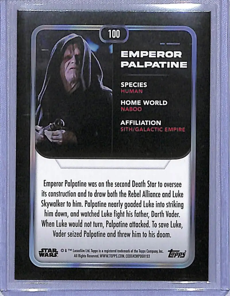Star Wars Emperor Palpatine trading card from 2023 Topps Star Wars Orange series