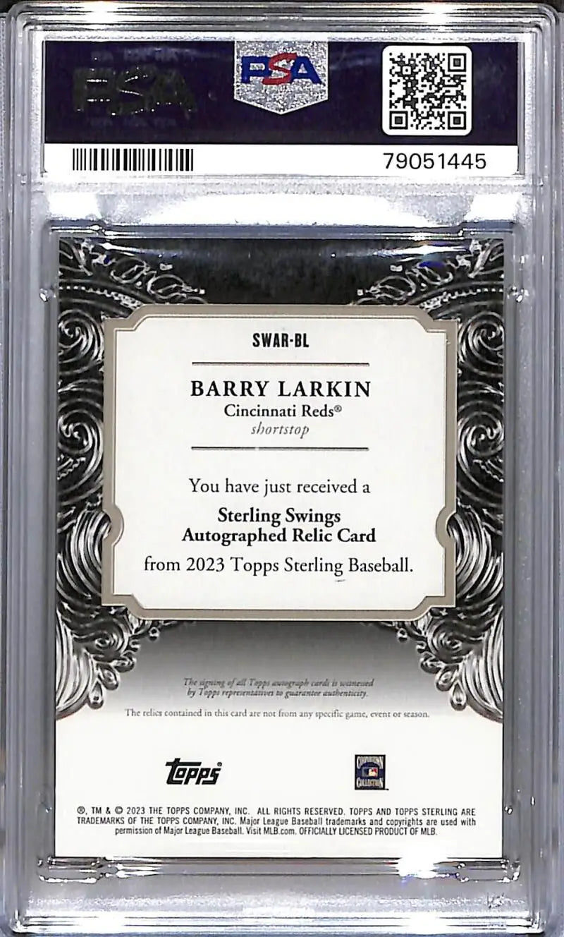 2023 Topps Sterling Swings Barry Larkin autographed relic card Cincinnati Reds PSA 9 MINT