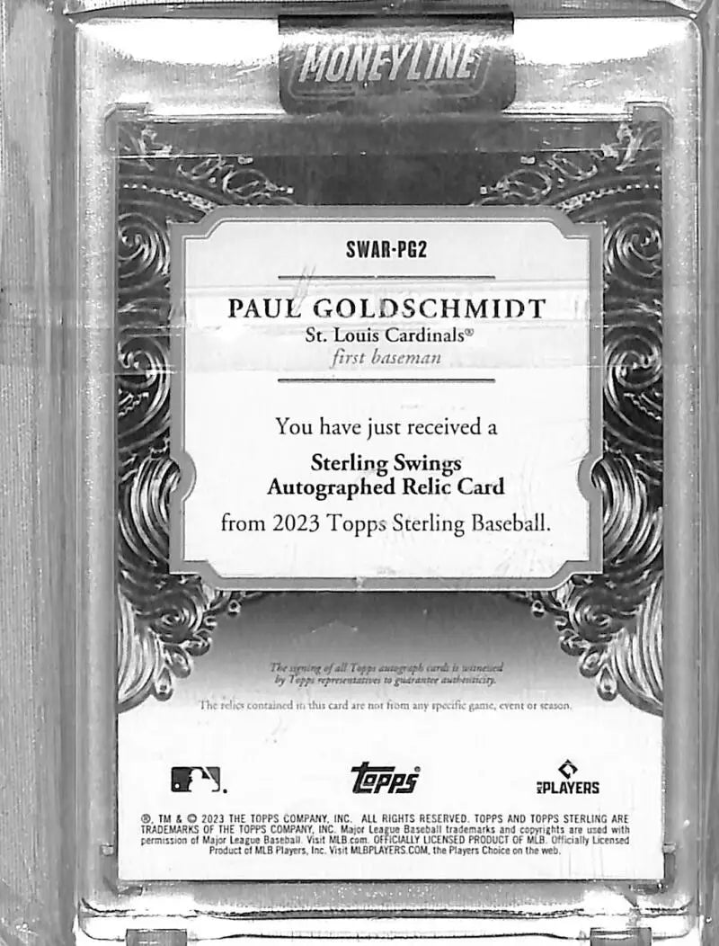 Paul Goldschmidt autographed relic card from 2023 Topps Sterling Swings baseball product