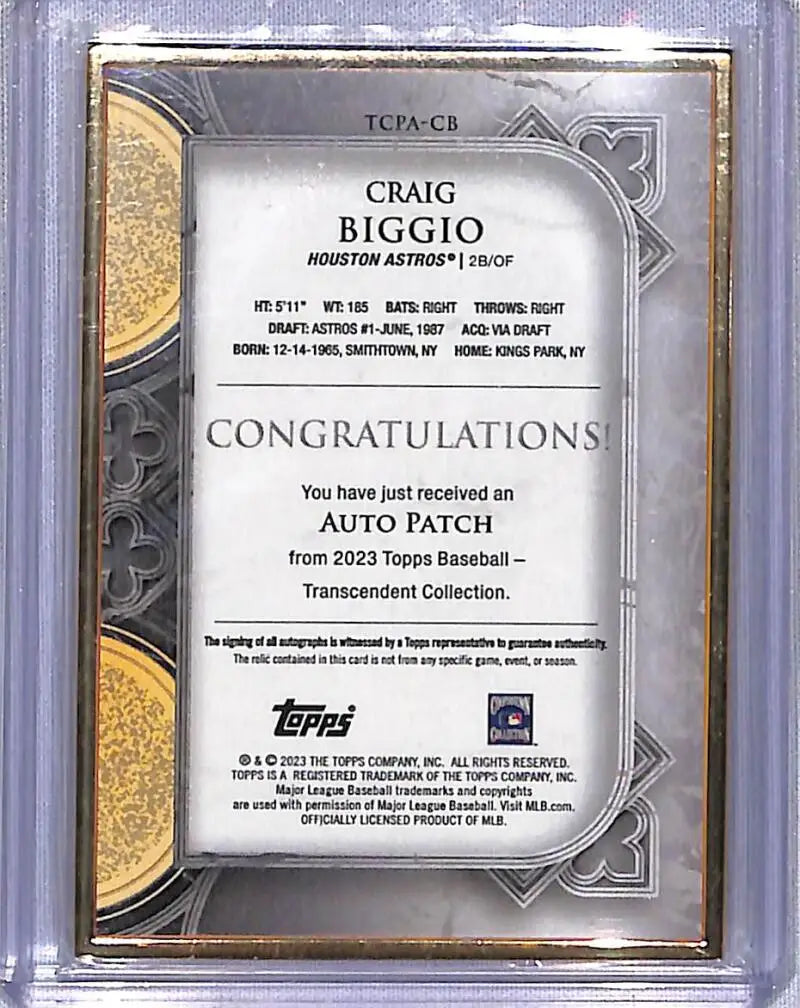 Craig Biggio baseball card from the Topps Transcendent Collection in 2023