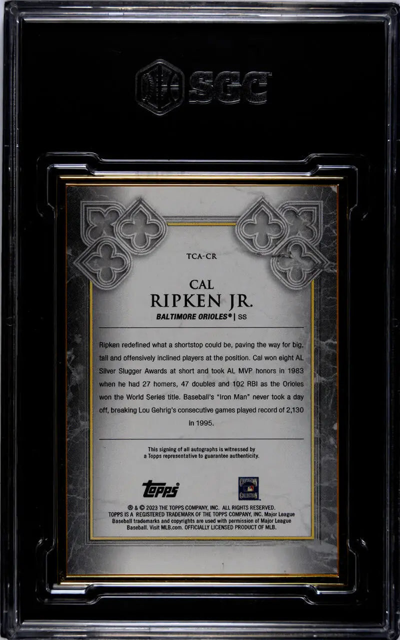 Graded Cal Ripken Jr. baseball card from 2023 Topps Transcendent TCACR Cal Ripken set