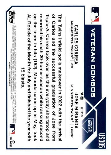 2023 Topps Update Series #US305 Jose Miranda/Carlos Correa NM-MT Twins ID:63868 - Trading Cards