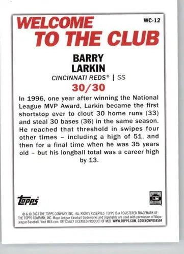 2023 Topps Welcome to the Club #WC-12 Barry Larkin NM-MT Reds ID:57951 - Trading Cards