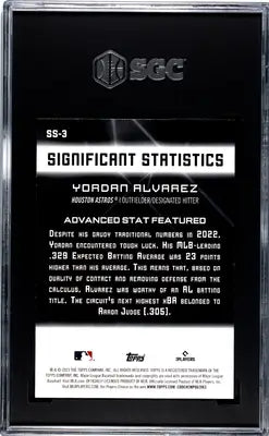 Graded 2023 Topps Yordan Alvarez significant stats baseball card in blue SGC 10 style