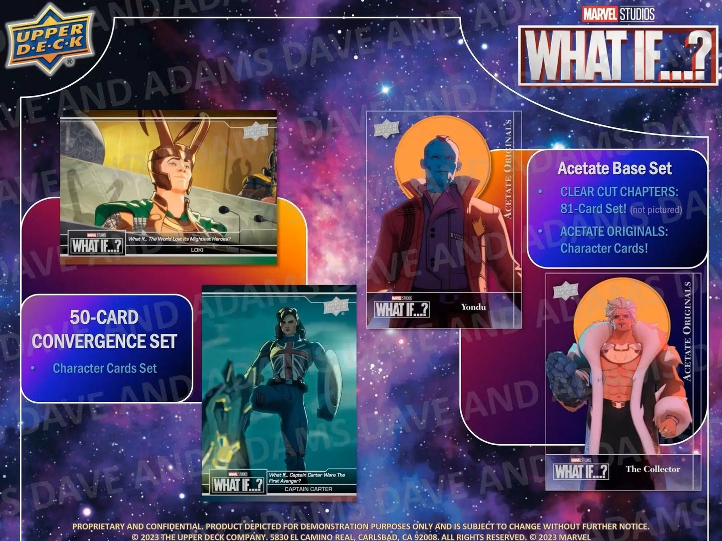 Marvel Studios What If trading cards from 2023 Upper Deck Hobby Box showcasing collectible cards